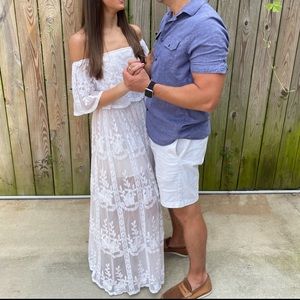 VICI Dolls Boho off the shoulder white lace maxi dress